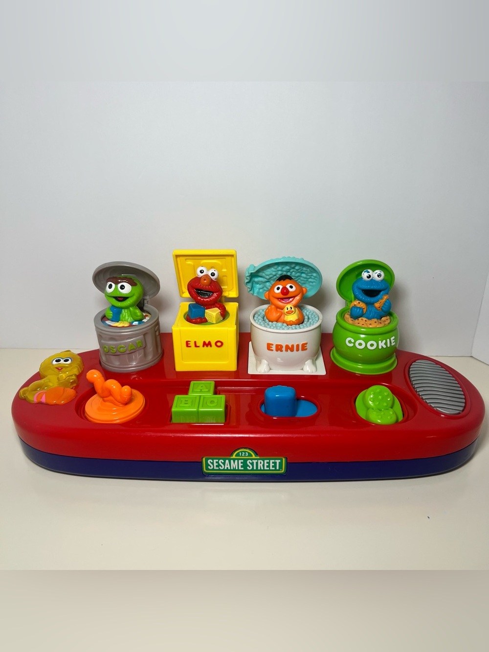 Vintage 90s Y2k Sesame Street Interactive Baby Pop Up Toy Works Oscar Elmo Bird